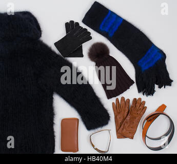 Winter-Mode-Accessoires in flachen lagen noch Stockfoto