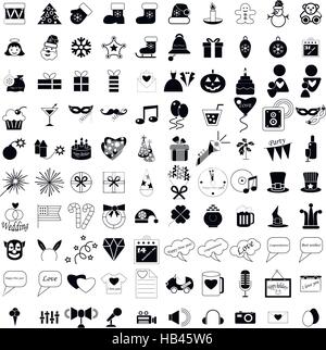 100 Reisen und Partei-Symbole Stock Vektor