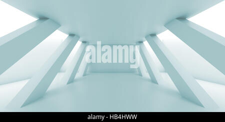 Abstrakte weiße Gang Perspektive mit diagonalen Spalten, blau getönten inneren Hintergrund, 3d illustration Stockfoto