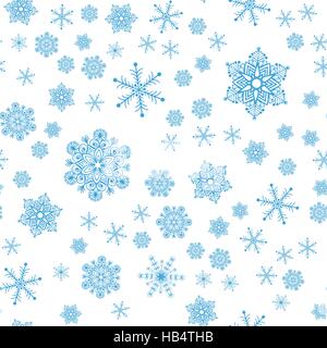 Weihnachten Musterdesign aus Schneeflocken in verschiedenen Formen auf einem weißen Hintergrund. Winter Hintergrund Vektor-Illustration für Stoff, Verpackung, Web, p Stock Vektor