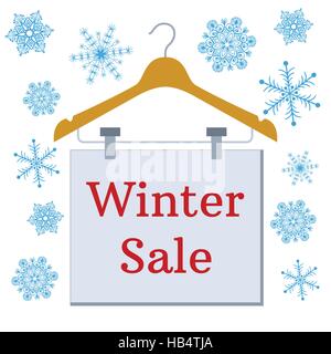 Winter Sale Banner auf den Kleiderbügel hängen. Winter shopping Label. Vektor-Illustration Mode Rabatt Verkauf Informationen. Stock Vektor