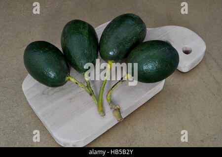 Avocados auf Schneidebrett Stockfoto