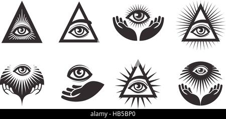 All Seeing Eye Symbole festgelegt. Illuminati-symbol Stock Vektor