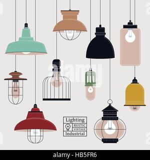 elegante Retro-Decke Lampen Sammlung im flat design Stock Vektor