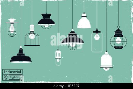 elegante Retro-Decke Lampen Sammlung im flat design Stock Vektor