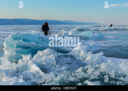 Fotografen schießen Eisblöcke. Stockfoto