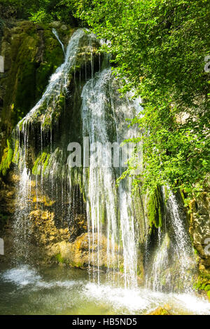 Wasserfall auf einem Bergfluss im Wald Stockfoto