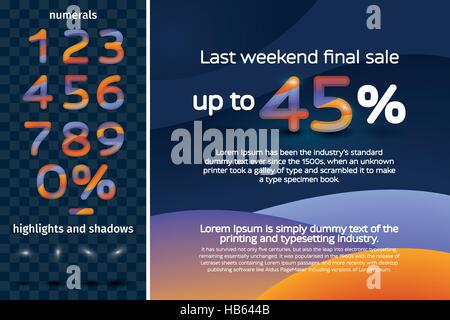 Setzen Sie stilvolle Ziffern mit Farbverlauf. Setzen Highlights und Schatten. Stock Vektor