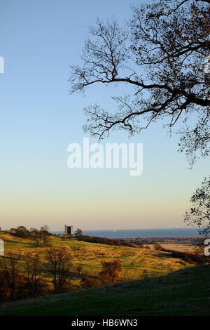 Hadleigh Olympische Bike-Park, mit Blick auf Hadleigh Castle Stockfoto