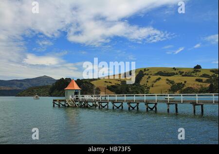 Anlegestelle in Akaroa Stockfoto