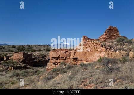 Lomaki Pueblo, bewohnte von ca. 1.100 N.Chr. bis 1.250 N.Chr, Wupatki National Monument, Arizona, USA Stockfoto