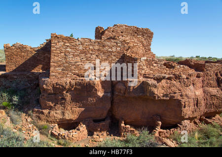 Lomaki Pueblo, bewohnte von ca. 1.100 N.Chr. bis 1.250 N.Chr, Wupatki National Monument, Arizona, USA Stockfoto