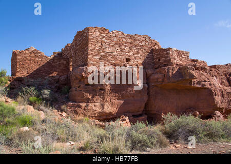 Lomaki Pueblo, bewohnte von ca. 1.100 N.Chr. bis 1.250 N.Chr, Wupatki National Monument, Arizona, USA Stockfoto