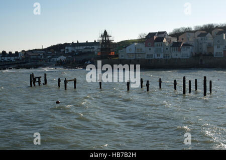 Alten Swanage Pier und Wellington Clock Tower. Stockfoto