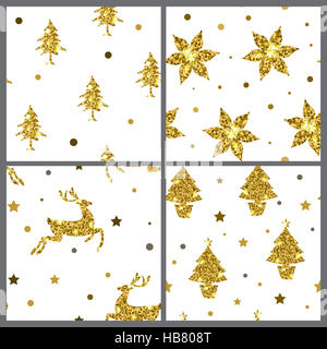 Satz von goldenen Glitzer Musterdesigns für Weihnachten Design. Stockfoto