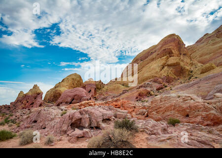 Orange-roten Felsformationen, Sandstein, weißen Kuppeln Trail, Valley of Fire State Park, Mojave-Wüste, Nevada, USA Stockfoto