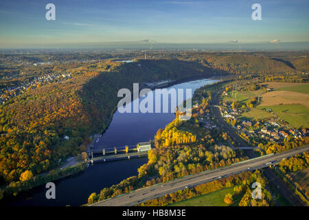 Luftaufnahme, gepumpt Energiekonzern RWE, Koepchenwerk Lagerung Stauseen Wasserkraftwerk, Hengsteysee, Herdecke, Ruhr, Stockfoto