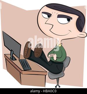 Cartoon arrogant Geschäftsmann mit Beinen am Schreibtisch Stock Vektor