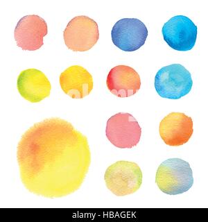 Satz von Runde Aquarell Flecken in verschiedenen Farben Stock Vektor