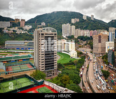 Eine Vogelperspektive des Austauschs Wong Nai Chung Gap in Happy Valley in Hong Kong am 12. März 2015. Stockfoto