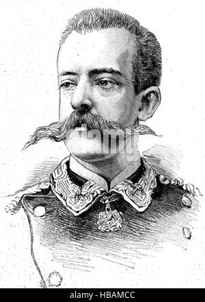 Amadeo i., Amadeus, 30. Mai 1845 – 18. Januar 1890, war der einzige König von Spanien aus dem Haus Savoyen. Er war der zweite Sohn von König Vittorio Emanuele II. von Italien und bekannt für den Großteil seines Lebens als der Herzog von Aosta, historische Darstellung aus dem Jahr 1880 Stockfoto