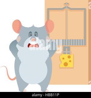 Vektor-Bild von der flachen grauen Maus und eine Mausefalle Stock Vektor