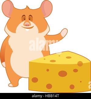 Vektor-Bild von der flachen Hamster und ein Stück Käse Stock Vektor