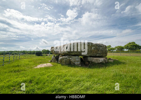 Siambr Gladdu Lligwy oder Lligwy Begräbnis-Kammer am Ende der Jungsteinzeit auf Anglesey Wales vor 5000 Jahren errichtet Stockfoto