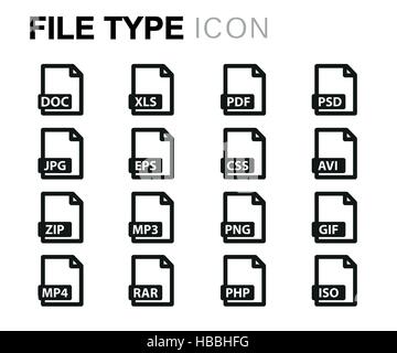 Vektor-Linie Dateisymbole Typ festlegen Stock Vektor