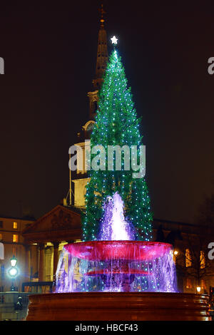 London, UK. 5. Dezember 2016. Trafalgar Square-Weihnachtsbaum und Brunnen am Trafalgar Square in London, UK. Bildnachweis: Paul Brown/Alamy Live-Nachrichten Stockfoto