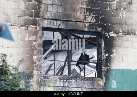 Oakland, USA. 5. Dezember 2016. Ein Blick durch das zweite Geschichtefenster das Geisterschiff Künstler Lager. Bildnachweis: John Orvis/Alamy Live-Nachrichten Stockfoto