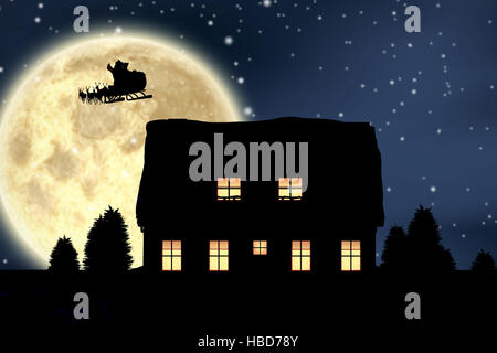 Zusammengesetztes Bild von Santa Claus in der Weihnachtszeit auf Schlitten fahren Stockfoto