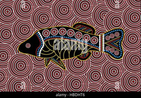 Aborigines Fisch Dot Malerei Illustration. Stock Vektor