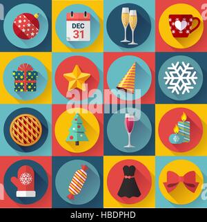 Flache Farbe-Weihnachts-Icons für Web und Anwendungen Stock Vektor