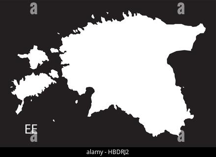 Estland-Karte schwarz weiß Stock Vektor