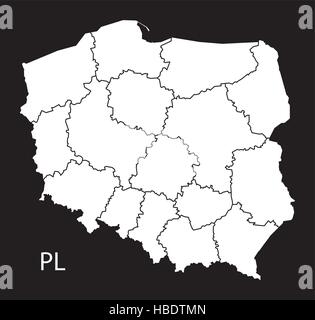 Polen-Regionen-Karte-schwarz weiss Stock Vektor