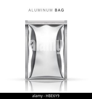 Aluminium-Tasche-Vorlage isoliert auf weißem Hintergrund Stock Vektor