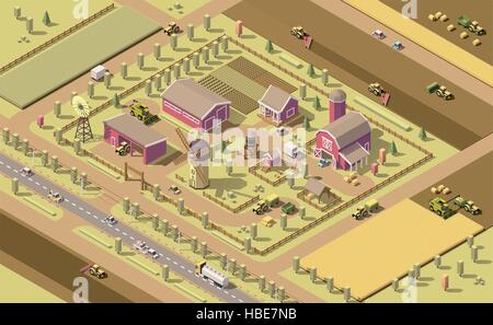 Vektor-isometrische low-Poly-Bauernhof Stock Vektor