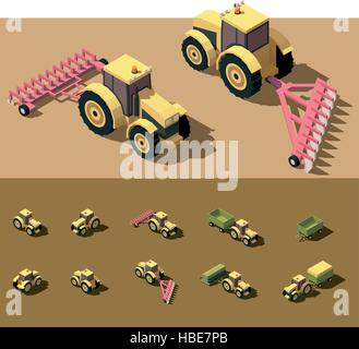 Vektor-isometrische low-Poly-Traktor Stock Vektor