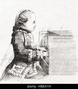 Wolfgang Amadeus Mozart, 1756-1791.  Österreichischer Komponist und Musiker.  Hier sehen 7 Jahre alt. Stockfoto