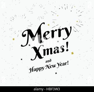 Merry Xmas Vintage schwarz-weiß Illustration für Weihnachtsgrüße Stock Vektor