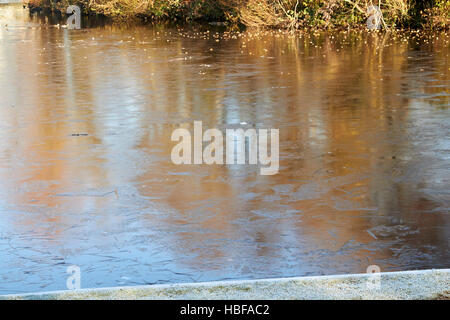 gefrorenen Teich Teich an einem kalten Wintermorgen im Vereinigten Königreich Stockfoto