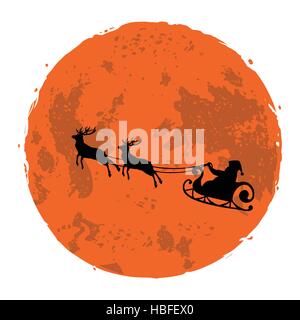 Weihnachten Santa und seine Rentiere auf Vollmond Hintergrund Vector Illustration Stock Vektor