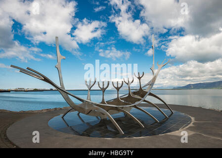 Sun Voyager, Stahl-Skulptur, Wikingerschiff, Reykjavik, Island Stockfoto