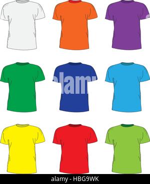 Herren-t-Shirts entwerfen Vorlagensatz. Mehrfarbige T-shirts-Hand-Zeichnung-Stil. Mock-up Hemden. Vektor-illustration Stock Vektor