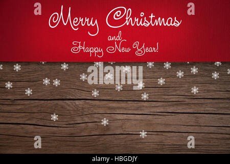 Weihnachtskarte, rote Taxtured Papier auf Holz Hintergrund Stockfoto