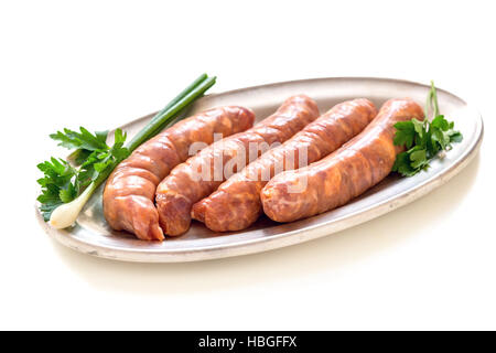 Rohe Bratwurst. Stockfoto