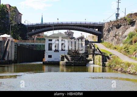 Erie Canal Museum in der ehemaligen Barge Canal Kraftpaket Eriekanal historischen Flug von fünf Schleusen, Lockport, New York Stockfoto