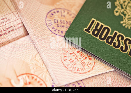 Passport-Seite mit Briefmarken Stockfoto