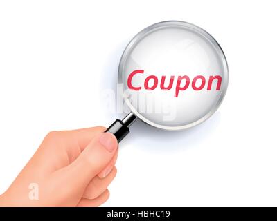 Coupon durchscheinen Lupe statt von hand Stock Vektor